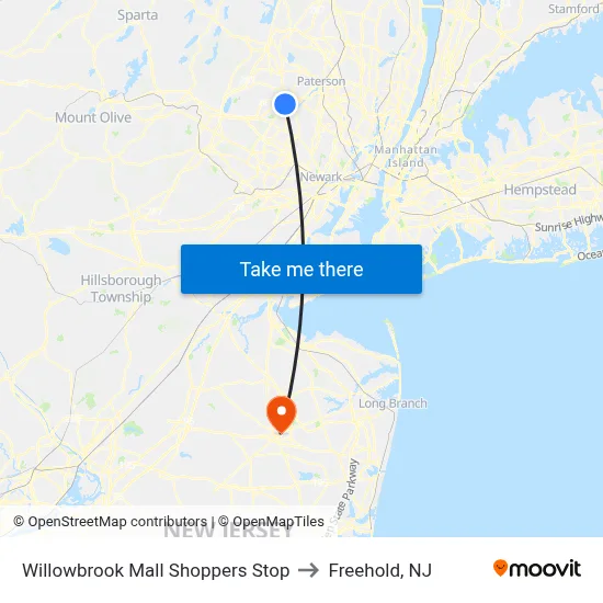 Willowbrook Mall Shoppers Stop to Freehold, NJ map