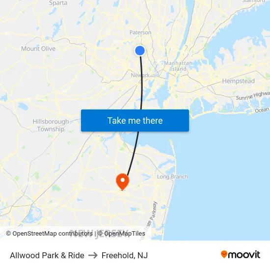 Allwood Park & Ride to Freehold, NJ map