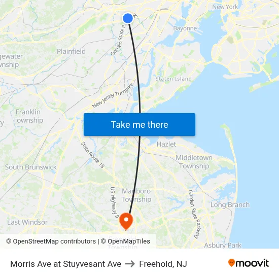 Morris Ave at Stuyvesant Ave to Freehold, NJ map
