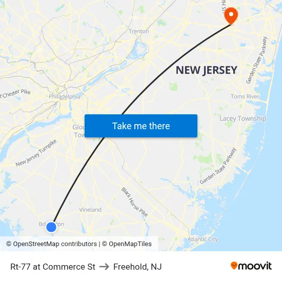 Rt-77 at Commerce St to Freehold, NJ map