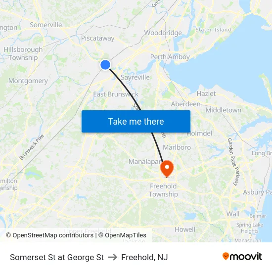 Somerset St at George St to Freehold, NJ map
