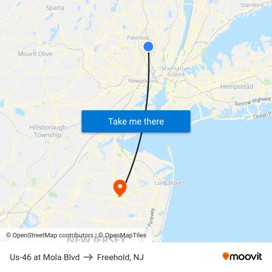 Us-46 at Mola Blvd to Freehold, NJ map