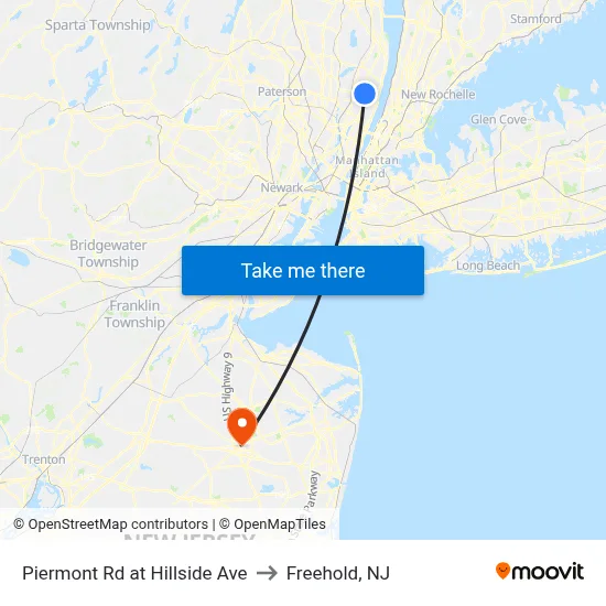 Piermont Rd at Hillside Ave to Freehold, NJ map