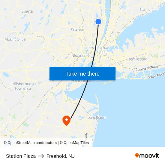 Station Plaza to Freehold, NJ map
