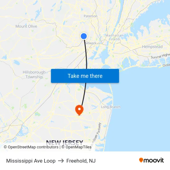 Mississippi Ave Loop to Freehold, NJ map