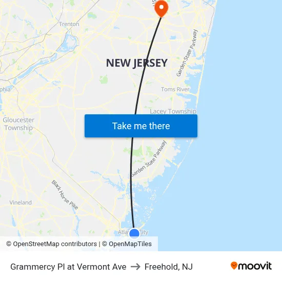 Grammercy Pl at Vermont Ave to Freehold, NJ map