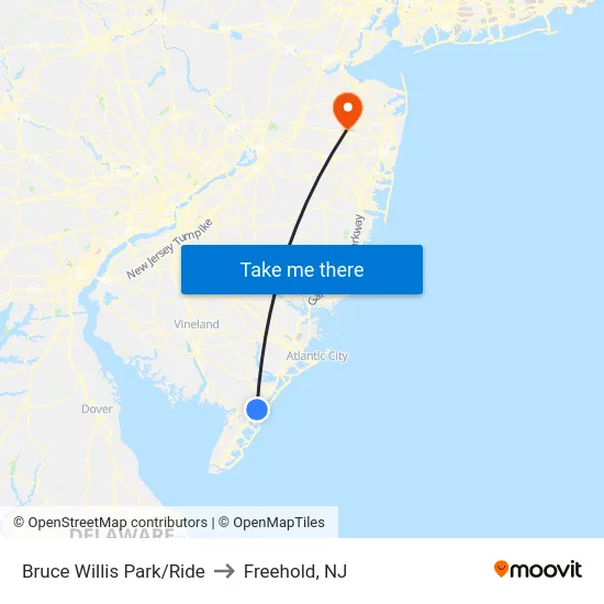 Bruce Willis Park/Ride to Freehold, NJ map