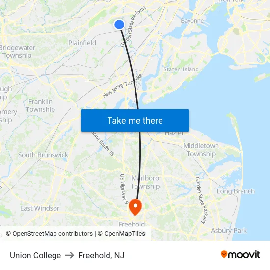 Union College to Freehold, NJ map