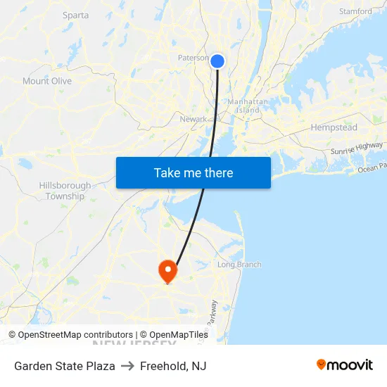 Garden State Plaza to Freehold, NJ map