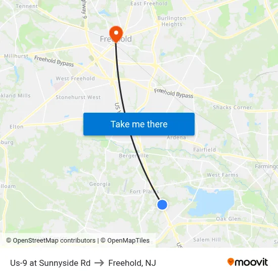 Us-9 at Sunnyside Rd to Freehold, NJ map
