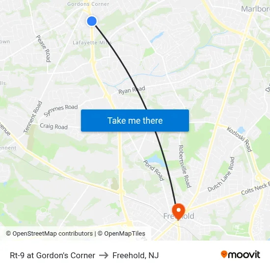 Rt-9 at Gordon's Corner to Freehold, NJ map