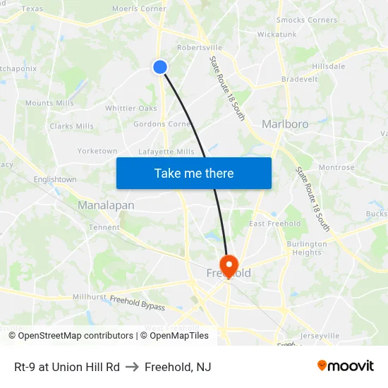 Rt-9 at Union Hill Rd to Freehold, NJ map
