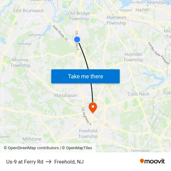 Us-9 at Ferry Rd to Freehold, NJ map