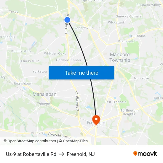 Us-9 at Robertsville Rd to Freehold, NJ map