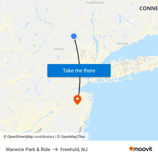 Warwick Park & Ride to Freehold, NJ map