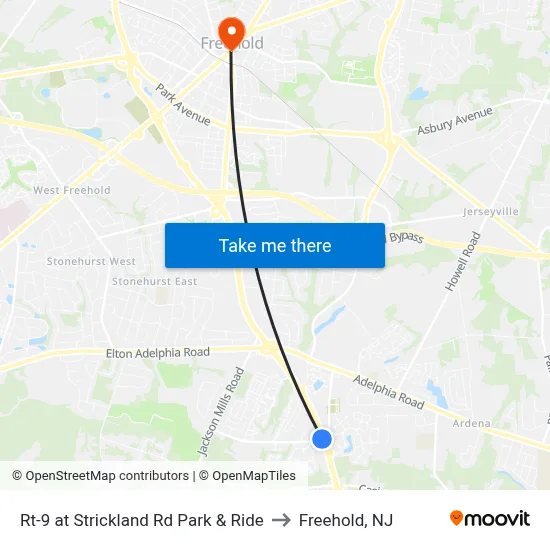 Rt-9 at Strickland Rd Park & Ride to Freehold, NJ map