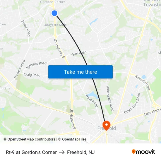 Rt-9 at Gordon's Corner to Freehold, NJ map