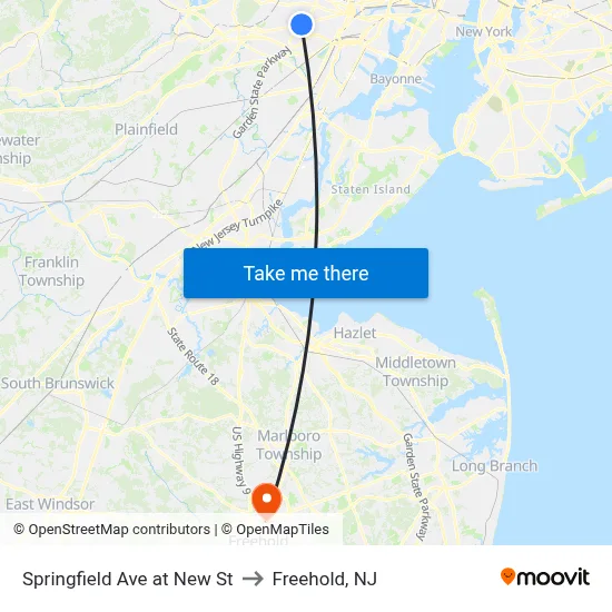 Springfield Ave at New St to Freehold, NJ map