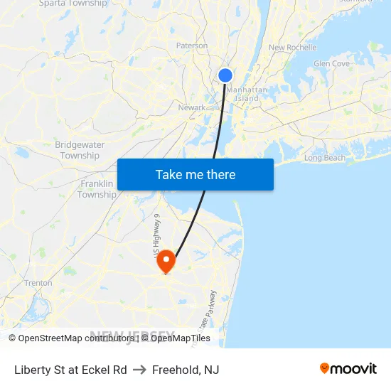 Liberty St at Eckel Rd to Freehold, NJ map