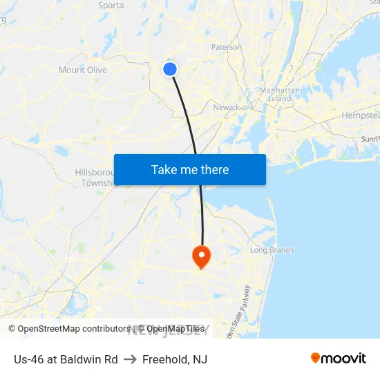 Us-46 at Baldwin Rd to Freehold, NJ map