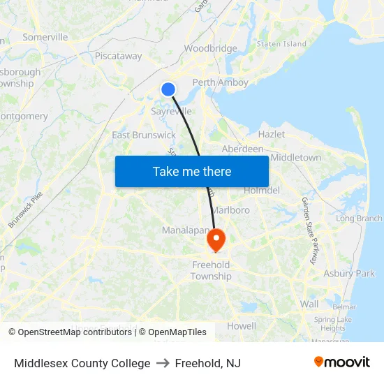 Middlesex County College to Freehold, NJ map