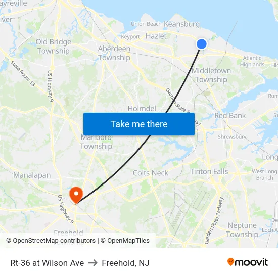 Rt-36 at Wilson Ave to Freehold, NJ map