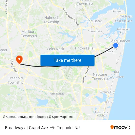 Broadway at Grand Ave to Freehold, NJ map