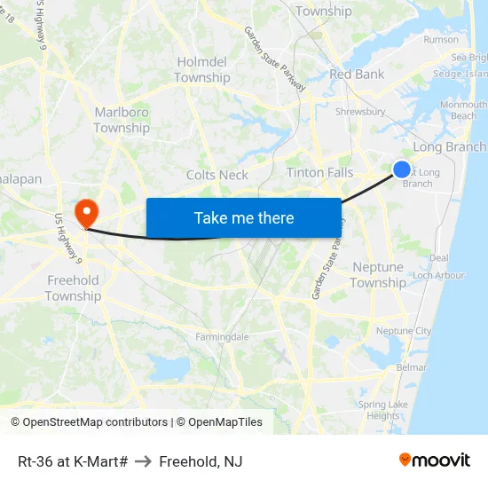 Rt-36 at K-Mart# to Freehold, NJ map