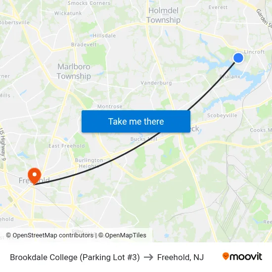 Brookdale College (Parking Lot #3) to Freehold, NJ map