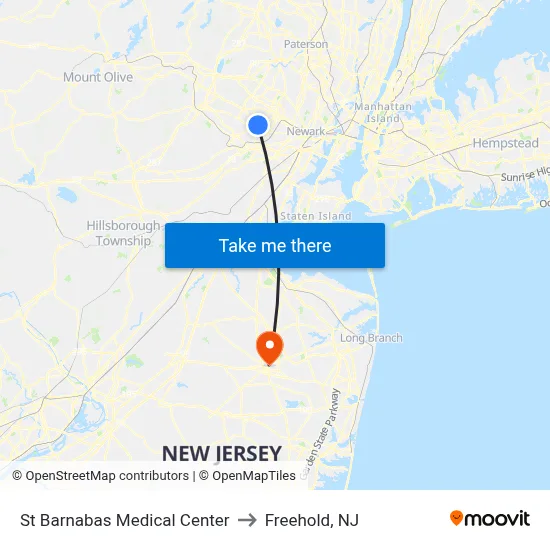 St Barnabas Medical Center to Freehold, NJ map