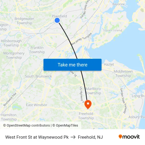 West Front St at Waynewood Pk to Freehold, NJ map