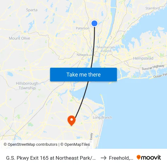 G.S. Pkwy Exit 165 at Northeast Park/Ride Lot to Freehold, NJ map