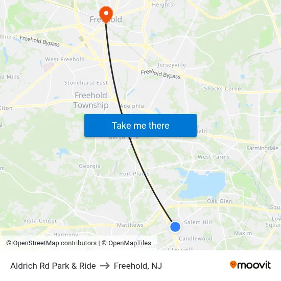 Aldrich Rd Park & Ride to Freehold, NJ map