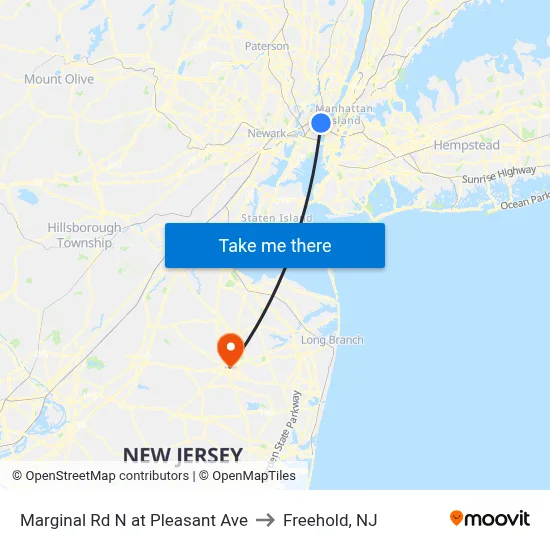 Marginal Rd N at Pleasant Ave to Freehold, NJ map