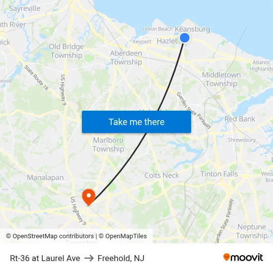 Rt-36 at Laurel Ave to Freehold, NJ map