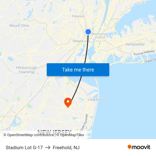 Stadium Lot G-17 to Freehold, NJ map