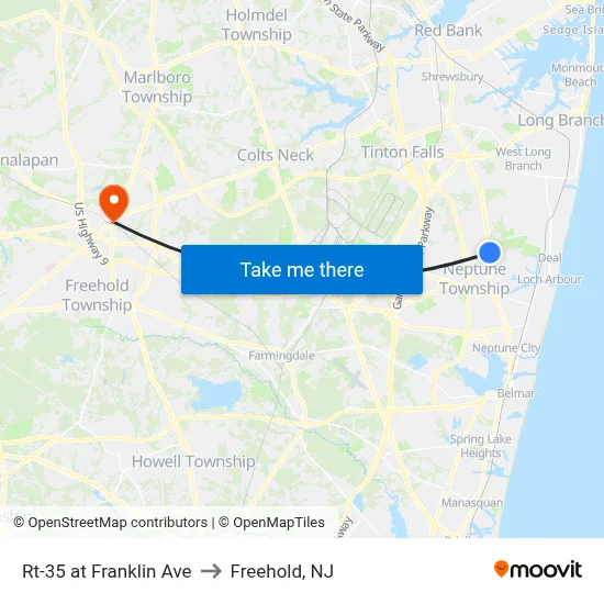 Rt-35 at Franklin Ave to Freehold, NJ map
