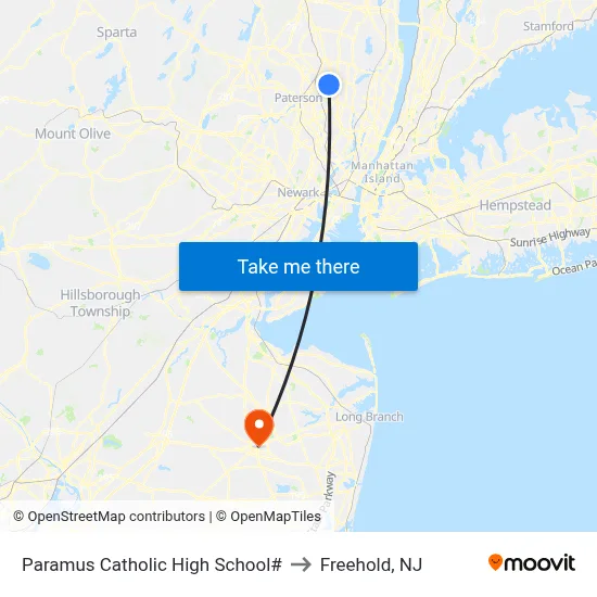 Paramus Catholic High School# to Freehold, NJ map