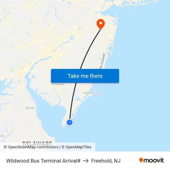 Wildwood Bus Terminal Arrival# to Freehold, NJ map