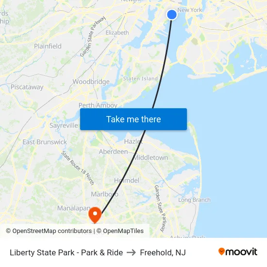 Liberty State Park - Park & Ride to Freehold, NJ map