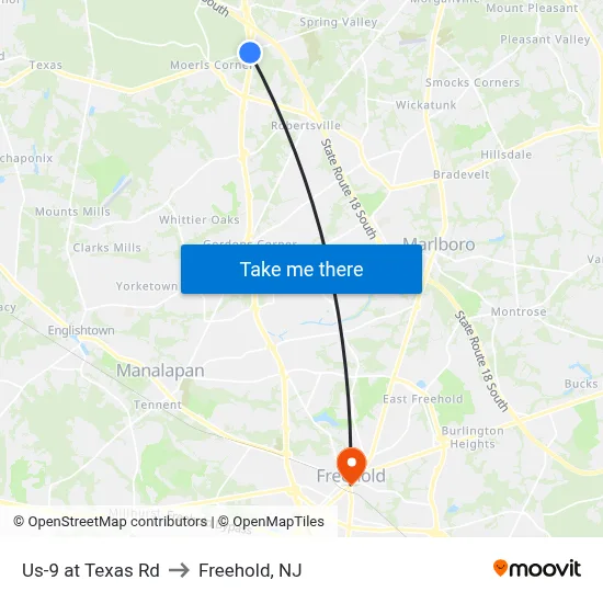 Us-9 at Texas Rd to Freehold, NJ map