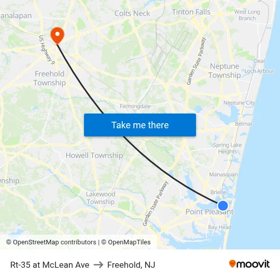 Rt-35 at McLean Ave to Freehold, NJ map
