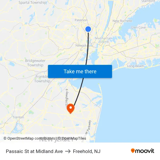 Passaic St at Midland Ave to Freehold, NJ map