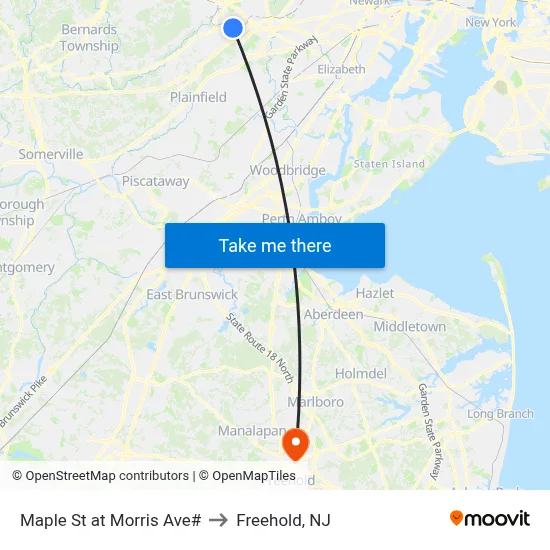 Maple St at Morris Ave# to Freehold, NJ map