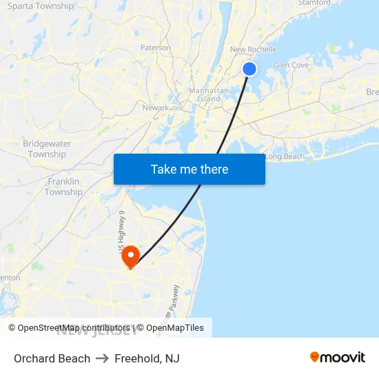 Orchard Beach to Freehold, NJ map