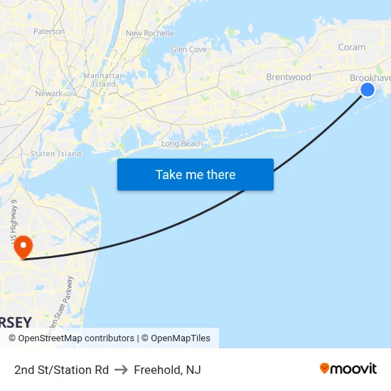 2nd St/Station Rd to Freehold, NJ map