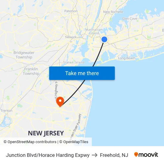 Junction Blvd/Horace Harding Expwy to Freehold, NJ map