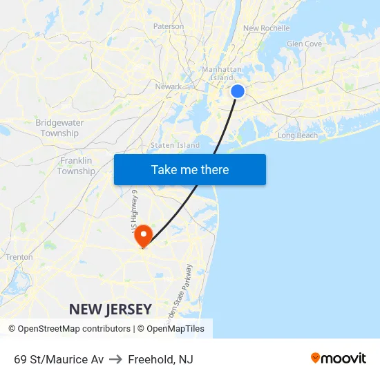 69 St/Maurice Av to Freehold, NJ map