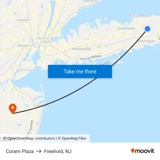Coram Plaza to Freehold, NJ map