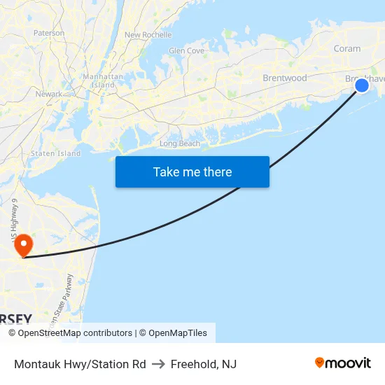 Montauk Hwy/Station Rd to Freehold, NJ map